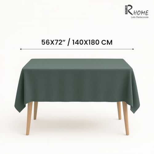 Image of R home 100% Cotton Solid Table Cover | 200 GSM Thick Fabric, Anti-Skid | Machine Washable & Reusable | Ideal for Dining Table & Centre Table, Easy Maintenance (Army Green, 56 x 72 Inch)
