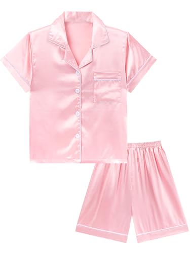 DIPUG Girls Silk Pajamas Set Satin Pjs for Kids Comfortable Nights Sleepwear