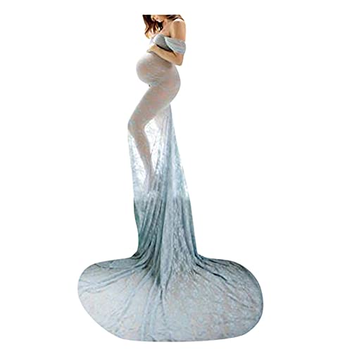 Maternity Dress for Photoshoot, Maternity Off Shoulder Gown Maxi Photography Dress for Photo Shoot Photo Props Dress Sky Blue