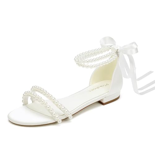 Pearl Flats Bridal Sandals Wedding Flats for Bride Open Toe Beach Wedding Shoes