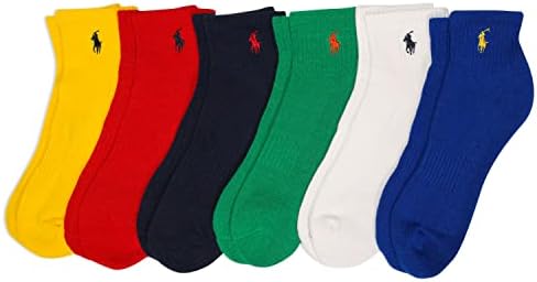 POLO RALPH LAUREN Men's Classic Sport Solid Multi-Color Socks - 6 Pair Pack - Athletic Arch Support And Comfort Cushioning Solid Bright Ankle, Multi-colored, 6-12.5 US