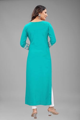 Image of Women's Rayon Embroidered Straight Kurti Under 499 Designer Attractive Look Women's Kurta