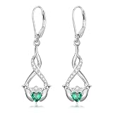 DONGHU Pendientes de plata de ley con moissanita Claddagh, aretes colgantes de Claddagh con diseño celta irlandés para mujer
