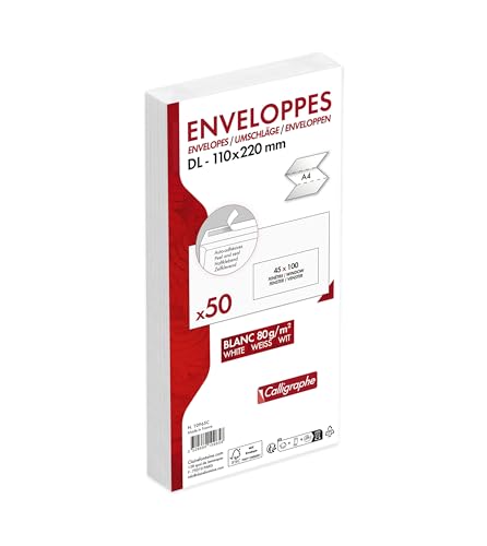 Clairefontaine 10965C - Packung mit 50 Umschlägen Calligraphe...