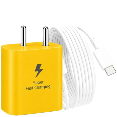 Image of 25W Type C Charger Adapter for Galaxy A35 /M35 /M15 /F15 /A15 /A14 /M14 /M34 /F34 /S24 /S23 Fe /S21 fe 5G /Z fold /flip /6 /5 /4 /3, Super Fast USB C for Tab S9 Ultra /S9 fe /A9 Plus /S8 /A7 /A8 -oo Yellow