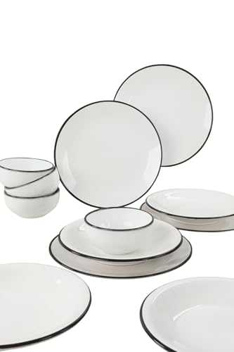 Elegante set di 12 cene in ceramica, 100% Stoneware, antibatteriche e facili da pulire, lavabili in lavastoviglie e microwave Safe, colore bianco | Perfetto per eleganti cose