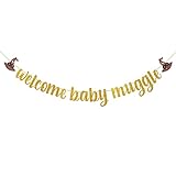Dalaber Gold Glitter Welcome Baby Muggle Banner - Welcome Baby Party Banner, Baby Shower/Baby Announ