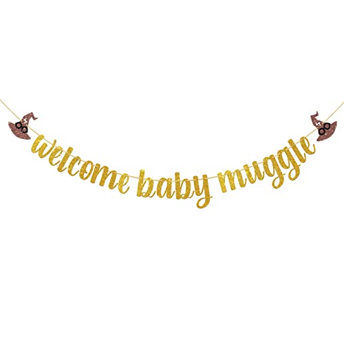 Dalaber Gold Glitter Welcome Baby Muggle Banner - Welcome Baby Party Banner, Baby Shower/Baby Announcement Party Decoration - Magic Theme Baby 1St Birthday,Baby Shower Party Supplies #TOP14