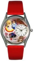 Whimsical Watches Clogging Red Leather and Silvertone Unisex Quartz Watch with White Dial Analogue Display and Multicolour Leather Strap S-0510016 - Image 3