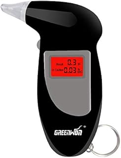 GREENWON Breathalyzer Keychain Digital Alcohol Tester Detector Breath Analyzer Audible Alert Portable with LCD Display and Replacement Mouthpiece Personal Use G/Black