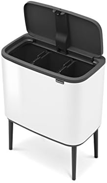 Brabantia Bo Touch Bin - 3 x 11 Litre Inner Buckets (White) Waste/Recycling Kitchen Bin with Removable Compartments + Free Bin Bags