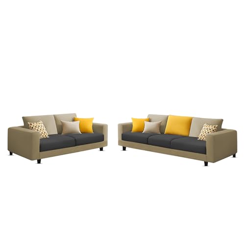 Image of Galib 3+2 Seater Sofa Set for Living Room (Cream Black Fabric) Premium Fabric Sofa Set