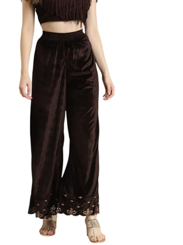 Image of Women's Velvet Embroidered Flared Pants