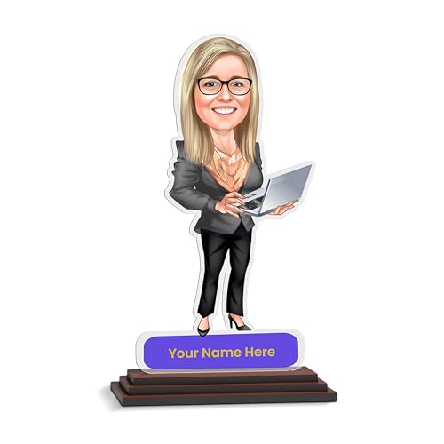 Image of SAVRI Personalized Caricature for Female Employee - Customized Picture Caricature Standee with Name| Funny & Corporate Gift for Lady Colleague, Office Friend, Staff | Birthday, Farewell & Desk Gifts