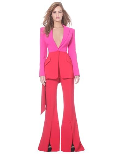 Ulnomio Women's Match Color Suit One Button Jacket Pants 2-Piece for Party Prom Business