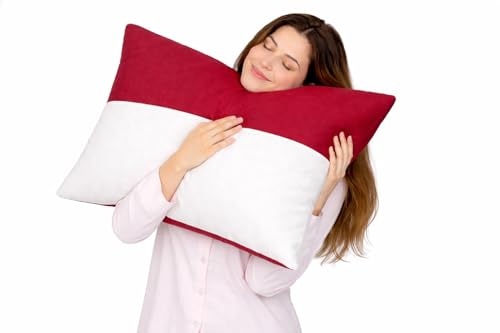 Image of ARLinen Hollow Fiber Sleeping Pillow - Set of 1, Height Adjustable, Soft & Fluffy Comfort, White & Burgundy, 29x19 Inch with 300g Extra Fiber for Custom Comfort, Pillow Covers Included