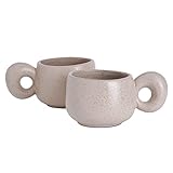 Uaral Cermic Small Coffee Mugs 10 Ounce Cappuccino Mugs Handmade Mug Set with One-finger Handle for Mocca,Latte,Cereal,Yogurt and Beverage,Set of 2(Cream)