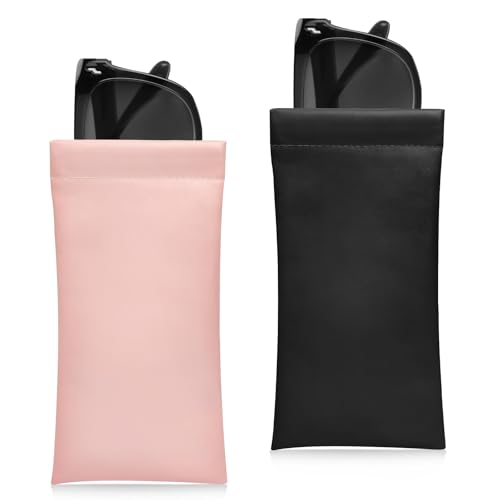 👓【Set di 2 Custodie in Pelle】 Proteggi lenti e montature da graffi e danni con 2 custodie (nero, rosa).