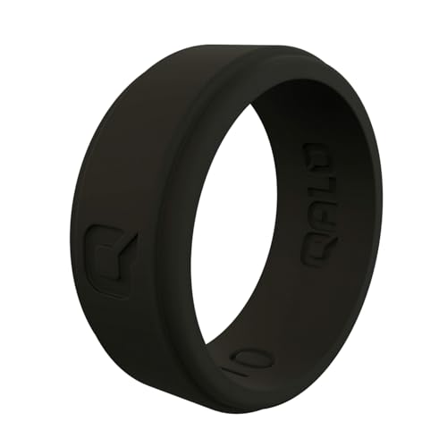 QALO Men's Silicone Ring, Black (Size 13) - Step Edge Q2X - Mens Wedding Bands - Breathable & Durable Silicone Rings for Men - Thick Rubber Engagement Rings for Him - 9mm x 2mm