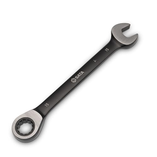 SATA ST08044B 12 Pieces Metric Reversible Ratcheting Wrench/Spanner Set - Black Edition, Green - Image 2