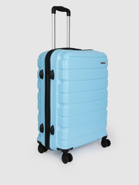 Image of Teakwood Small-Medium Cabin Size 8 Wheels Trolley Bag, Hard Cabin with Zipper Closure, Adjustable Push Button & Cross Side Strap, TSA Lock System 360 Degree (Set of 2, Sky Blue)