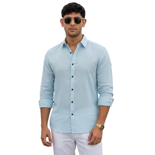 Image of Men's Linen Cotton Casual Shirt | Regular Fit Plain Shirt for Men | Long Sleeve Shirt for Casual & Formal Wear