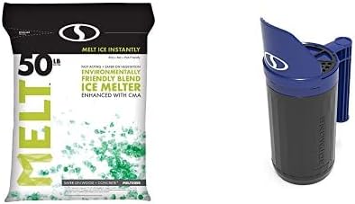 Snow Joe AZ-50-EB Mezcla ecológica de alta calidad de 50 libras de hielo y Snow Joe SJSPD1 esparcidor de hielo de mano ajustable con control de