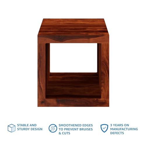 Image of Amazon Brand - Solimo Areeglar Side Table with Bottom Shelf for Home (Sheesham Wood, Honey Finish)