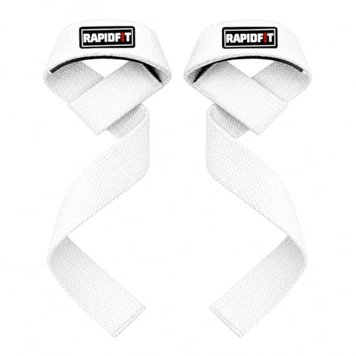 Image of Heavy Cotton Weight Lifting Straps 24 inch - Professional Non-Slip Lasso Wrist Support Straps with Padded 3.5mm Cuff | Gym Workout Straps for Deadlift, Powerlifting, CrossFit & Strength Training | Anti-Skid Grip Fitness Lifting Accessories (White)