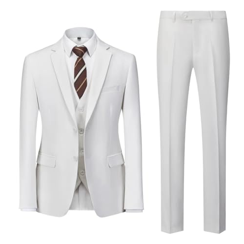 Generic Men's Slim Fit 3 Piece Suit Solid Color Notch Collar Tuxedo Single Breasted Jacket Pants3