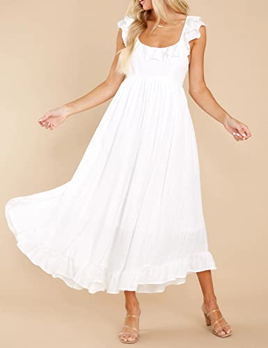 R.Vivimos Summer Dress for Women Sleeveless Boho Ruffle Square Neck Tie Back Casual Backless Flowy Midi Dress4