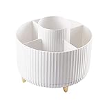 Bekeify 360° Rotating Makeup Organiser Makeup Brush Holder with 5 Compartments for Cosmetics Perfume Jewellery for Dressing Table Bedroom Bathroom Office White Stationery Storage