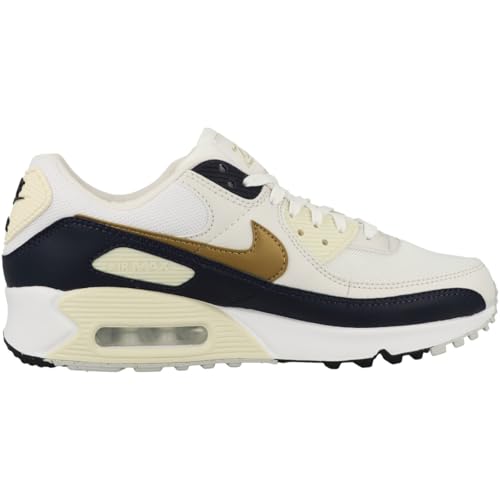 Nike Air Max 90 Next Nature Women's Shoes (HF3444-100, White/Obsidian/Coconut Milk/Metallic Gold) Size 7.53