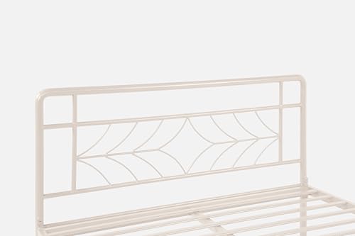 Image of Vara Metal Queen Size Bed Without Storage | Wrought Iron Double Bed with Headboard & Footboard | Sturdy Powder Coated Platform Bed Queen Size Cot for BedroomLivingRoom Ivory (75x60)