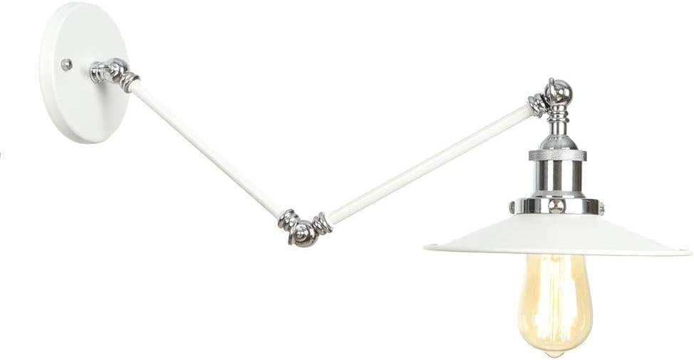 Lámpara de pared de Metal Blanco con brazo articulado Ajustable, Estilo Industrial moderno, Ideal para inquilinos. Luz de lectura montada, Aplique