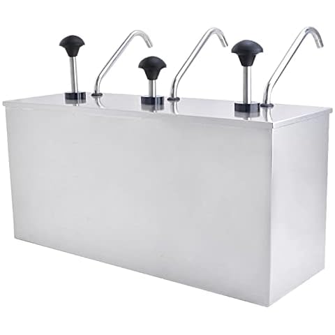 12L 3 Bucket Condiment Pump Station with 3 of 4L Jars, 304 Stainless Steel Sauce Dispenser Pump for Salad Jam Seasoning Sauce Squeeze Dispenser Cover