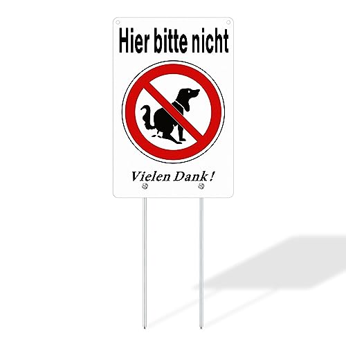 SINMAO Hundeschilder für Gartenzaun Schild Metall mit Erdspieß Alu Schild Hunde Verboten Lustig 30x20cm Inklusive Montagezubehör und Schraubenschlüssel