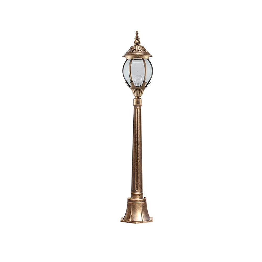 QUSYZD Lamp Post Lights Outdoor, Pillar Light E27 Outdoor Ip54 Waterproof Garden Lawn Glass Lantern European Vintage Street High Pole Die-Cast Aluminum Post Light Path Courtyar,Brass-Height 1.1m