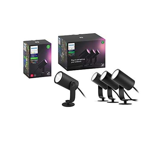 Philips Hue (1) Lily Outdoor Spot Light Base Kit + (1) Lily Exten...