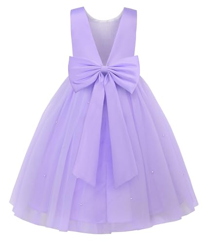 JerrisApparel Vestido Niña Flores Elegante Ceremonia Boda Fiesta Cumpleaños (6-7 años/Etiqueta 130, Morado)