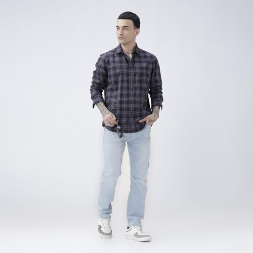Image of BASICS 100% Cotton Checked Shirt for Men | Slim Fit | Everyday Smart Casual Wear | Full Sleeve