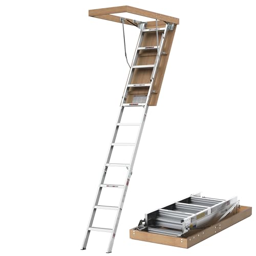 Aluminum Attic Ladder Pull Down Loft Stairs Folding Ceiling Ladder for Attic...