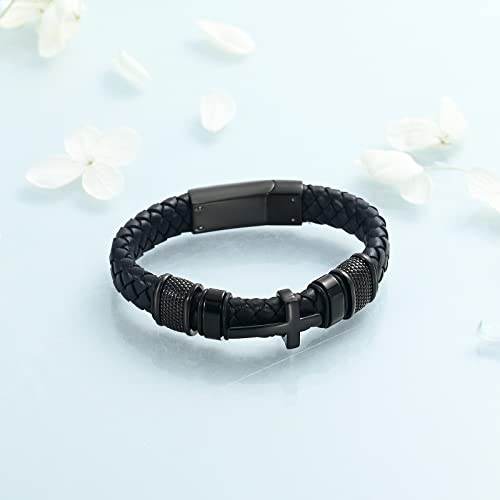 Imrsanl Cremation Jewelry Cross Urn Bracelet for Ashes for Women Men Keepsake Memorial Urn Braided Leather Bangle Ashes Holder Bracelets4