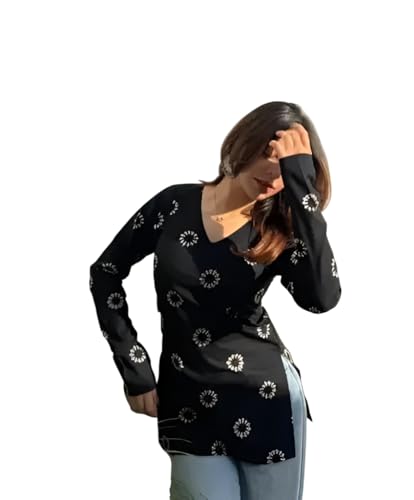Image of SAICHA Women's Floral Print V-Neck Long Sleeve Casual Short Kurti Top