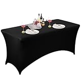 Mantel de cocina para eventos, rectangular, elástico, lavable, de elastano, para fiestas, bodas, cócteles, banquetes, festivales (negro, 8 pies, 1 unidad)