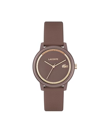 Lacoste Women's L.12.12 Go 3H Quartz Water-Resistant Fashion Watch with Bronze Silicone Strap, Model: 2001319