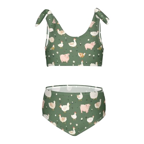Wusikd Cute Farm Animals Girls Swimsuits Two Piece Pig Cows Swimwear Bikini Set for for Girls Size 3T