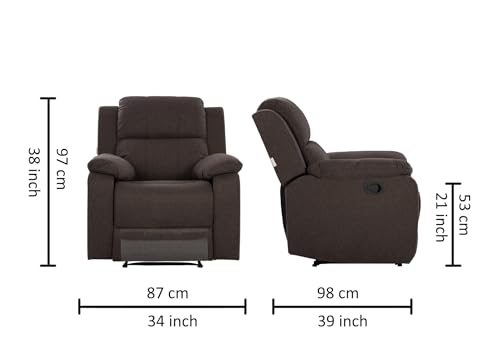 Image of Urban living - Joseph Single Seater Fabric Manual Recliner | 1 Seater Sofa | Single Sofa Recliner | 1 Seater Chair Sofa | 1 Year Warranty | Dark Brown