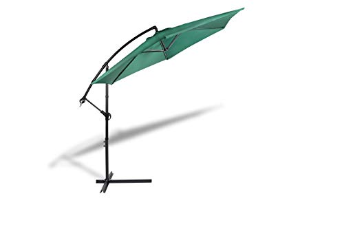 909 Outdoor Grüner Ampelschirm mit Aufbewahrungshülle Ø 300 cm, Verstellbarer Sonnenschirm mit Fußkreuz und Kurbel, Gartenschirm aus Polyester & Stahl