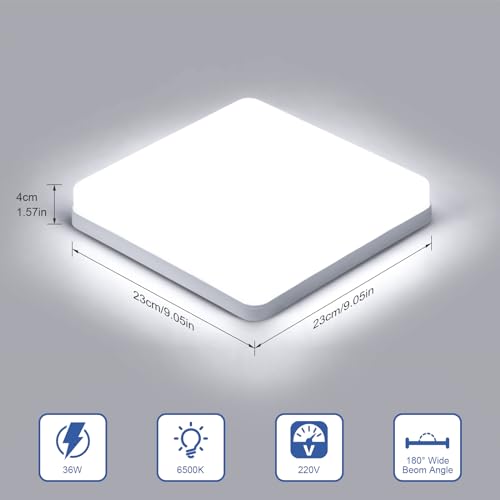 Comely LED Deckenleuchte, 36W Quadratisch Deckenlampe Badezimmer IP44 Wasserdichte, 6500K Kaltweiß Deckenbeleuchtung LED für Küche Badezimmer Balkon Wohnzimmer Schlafzimmer Korridor Keller – Bild 5